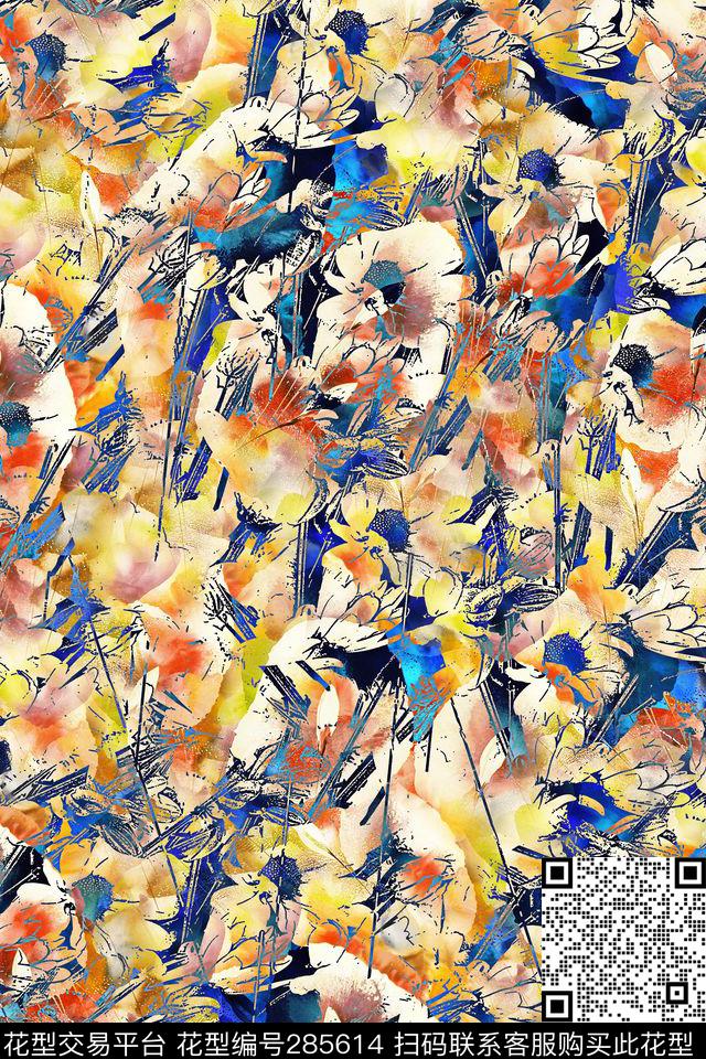 手绘水彩花鸟孔雀数码印花华亿平台下载（图片编号: 285614） - 瓦栏（Walan）