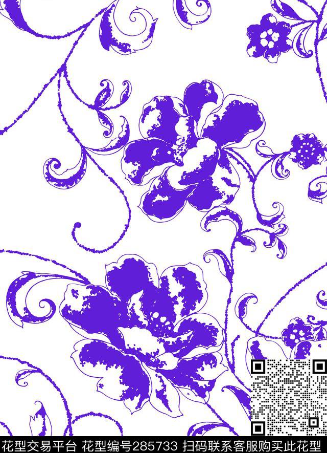 简约花卉卷草纹传统印花华亿平台下载（图片编号: 285733） - 瓦栏（Walan）