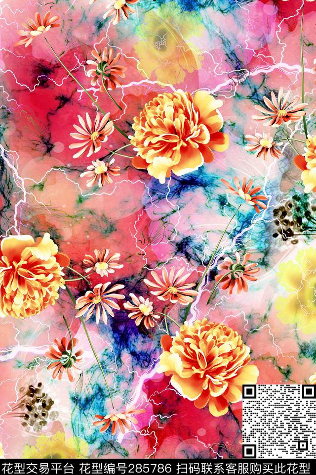 手绘水彩花卉炫彩数码印花华亿平台下载（图片编号: 285786） - 瓦栏（Walan）