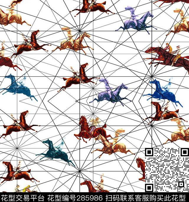 手绘水彩动物马传统印花华亿平台下载（图片编号: 285986） - 瓦栏（Walan）