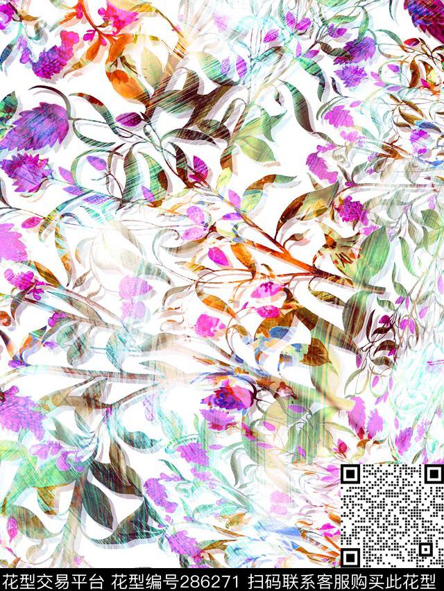 手绘水彩花卉炫彩数码印花华亿平台下载（图片编号: 286271） - 瓦栏（Walan）