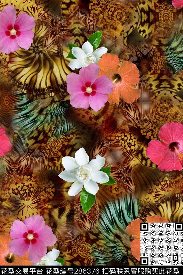 花卉光感炫彩数码印花华亿平台下载（图片编号: 286376） - 瓦栏（Walan）