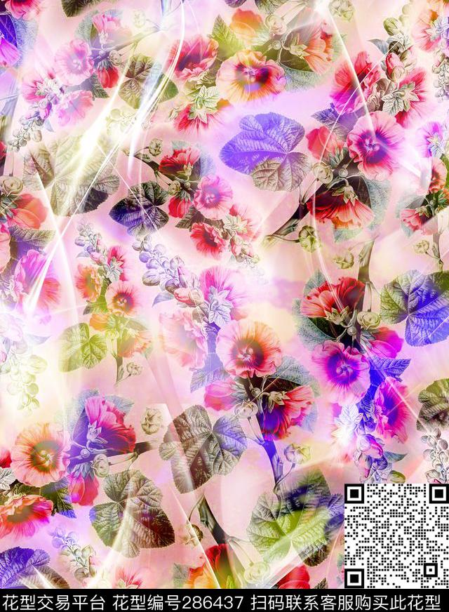 花卉光感炫彩数码印花华亿平台下载（图片编号: 286437） - 瓦栏（Walan）