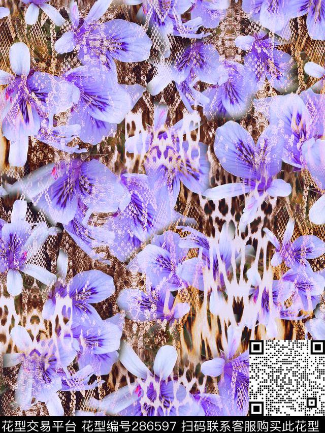 花卉豹纹蛇纹数码印花华亿平台下载（图片编号: 286597） - 瓦栏（Walan）