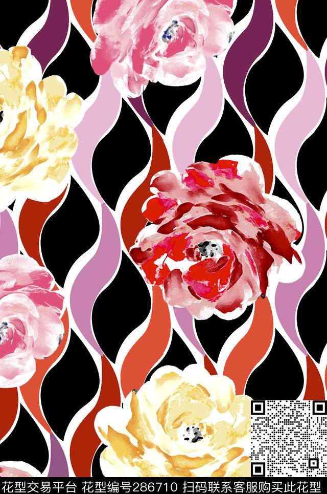 花卉几何传统印花华亿平台下载（图片编号: 286710） - 瓦栏（Walan）
