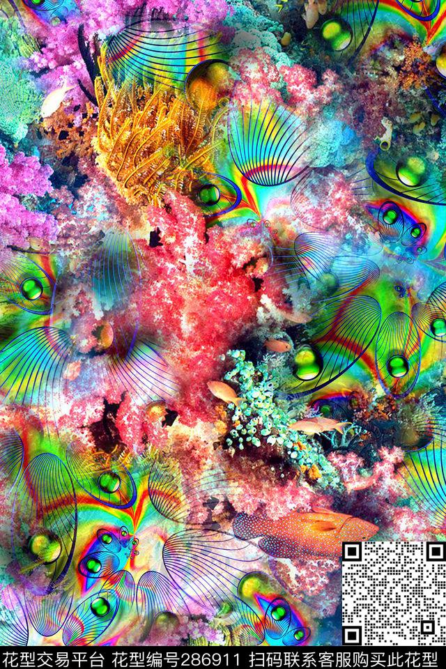 炫彩光感抽象数码印花华亿平台下载（图片编号: 286911） - 瓦栏（Walan）