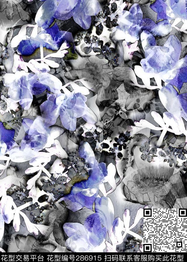 手绘水彩剪影晕染数码印花华亿平台下载（图片编号: 286915） - 瓦栏（Walan）