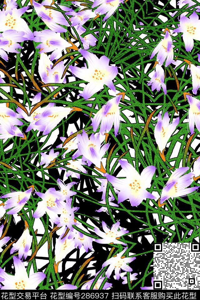 手绘水彩花卉兰花数码印花华亿平台下载（图片编号: 286937） - 瓦栏（Walan）