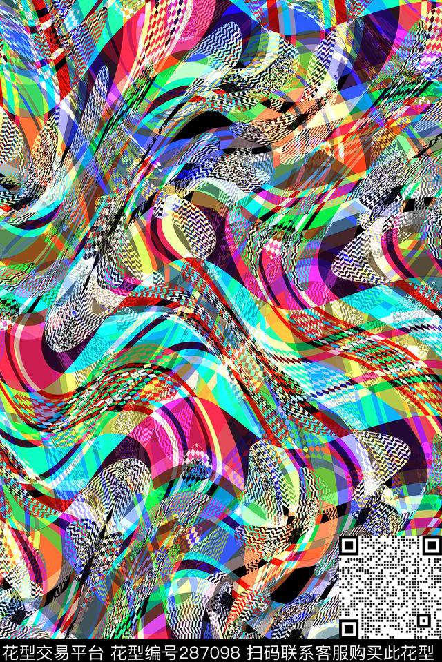 几何格纹抽象炫彩数码印花华亿平台下载（图片编号: 287098） - 瓦栏（Walan）