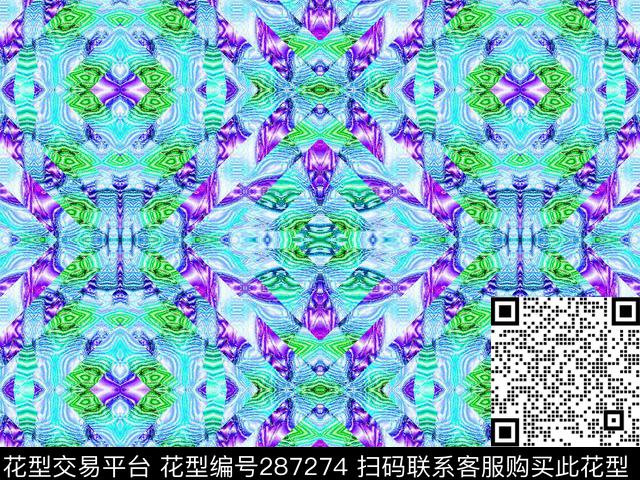 几何平面对称抽象数码印花华亿平台下载（图片编号: 287274） - 瓦栏（Walan）