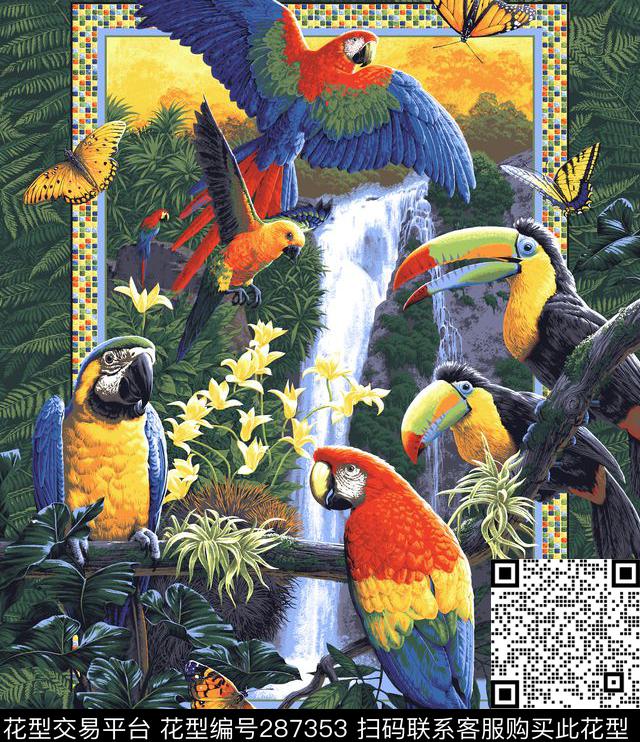 手绘油画山水数码印花华亿平台下载（图片编号: 287353） - 瓦栏（Walan）