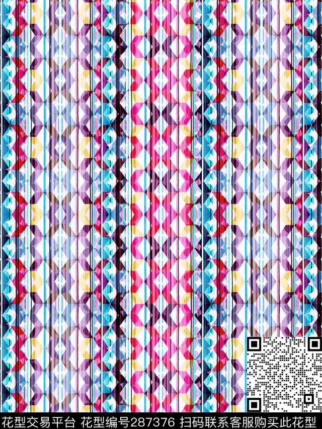 几何格纹多彩抽象数码印花华亿平台下载（图片编号: 287376） - 瓦栏（Walan）