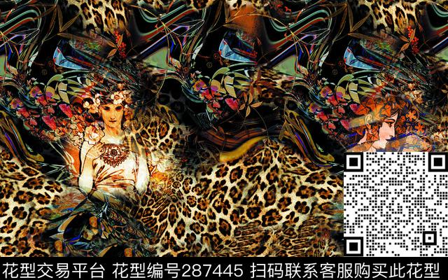 豹纹人物复古数码印花华亿平台下载（图片编号: 287445） - 瓦栏（Walan）