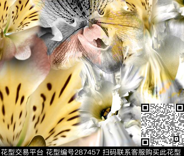 花卉晕染抽象数码印花华亿平台下载（图片编号: 287457） - 瓦栏（Walan）