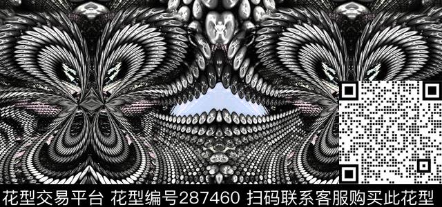 抽象几何圆点黑白数码印花华亿平台下载（图片编号: 287460） - 瓦栏（Walan）