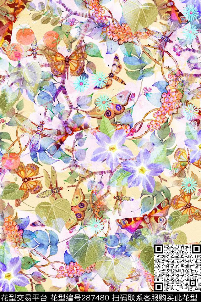 手绘水彩花卉兰花数码印花华亿平台下载（图片编号: 287480） - 瓦栏（Walan）