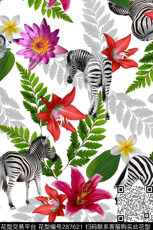 热带植物花卉斑马数码印花华亿平台下载（图片编号: 287621） - 瓦栏（Walan）