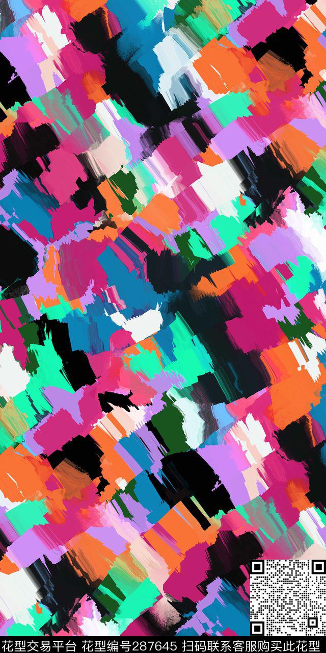 几何色块撞色抽象数码印花华亿平台下载（图片编号: 287645） - 瓦栏（Walan）