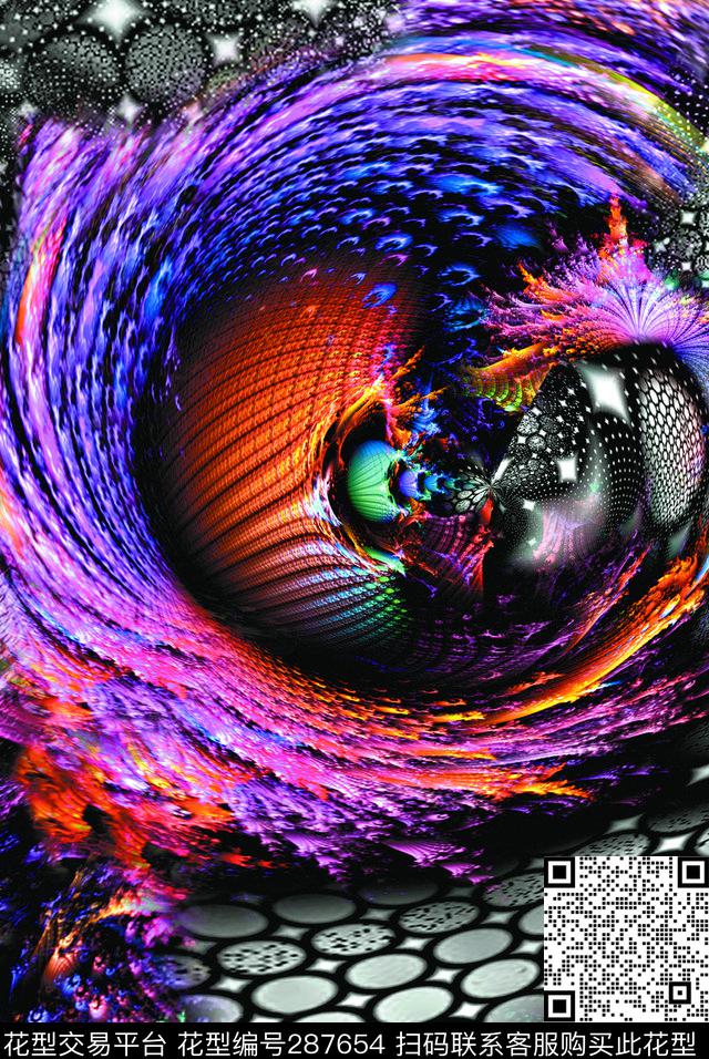 漩涡几何图形炫彩数码印花华亿平台下载（图片编号: 287654） - 瓦栏（Walan）