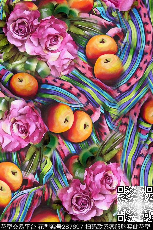 手绘水彩花卉水果数码印花华亿平台下载（图片编号: 287697） - 瓦栏（Walan）