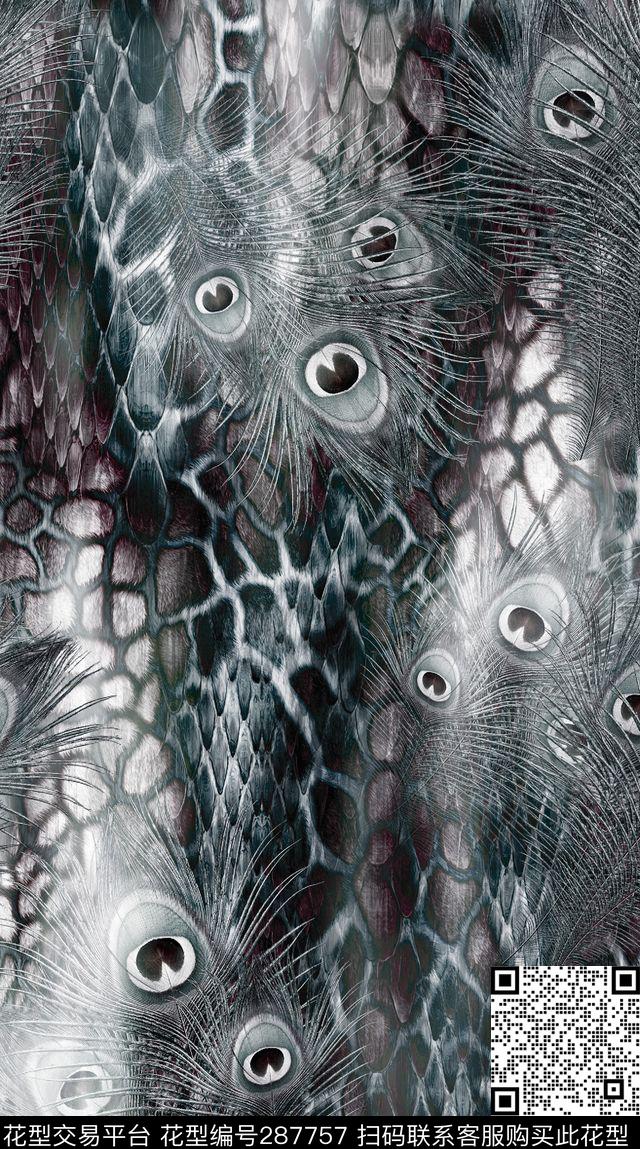 孔雀翎蛇纹渐变数码印花华亿平台下载（图片编号: 287757） - 瓦栏（Walan）