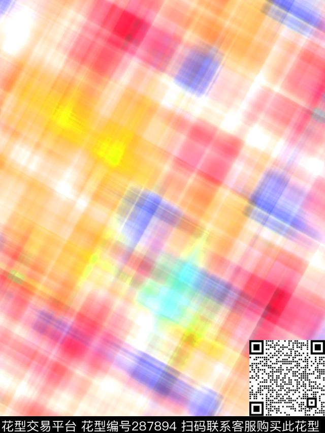 格纹炫彩色块数码印花华亿平台下载（图片编号: 287894） - 瓦栏（Walan）