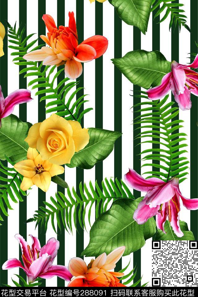 花卉热带植物多彩数码印花华亿平台下载（图片编号: 288091） - 瓦栏（Walan）