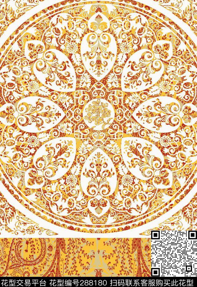 民族风花卉复古数码印花华亿平台下载（图片编号: 288180） - 瓦栏（Walan）