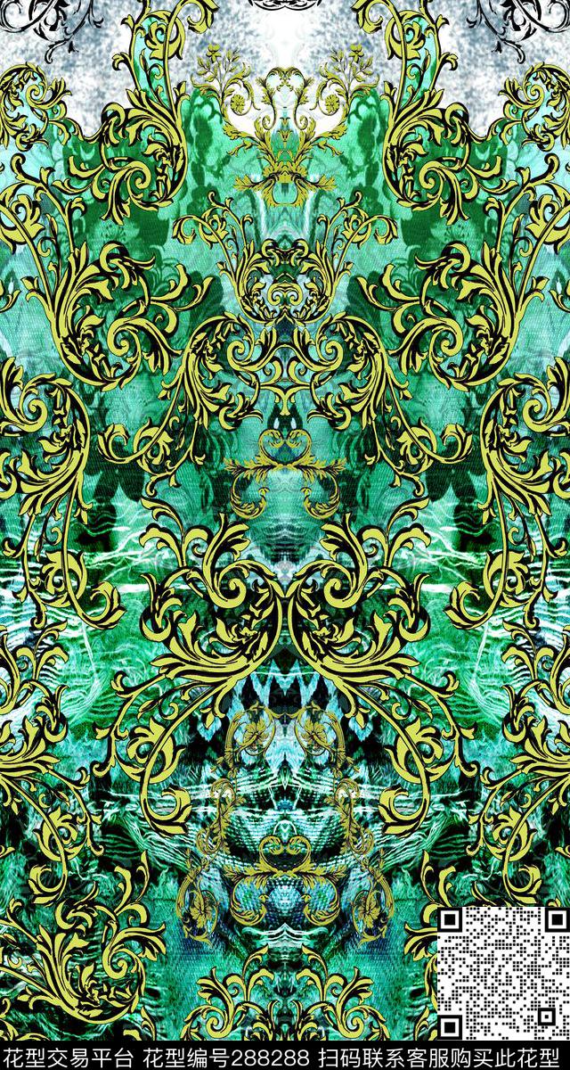 古典质感笔触晕染数码印花华亿平台下载（图片编号: 288288） - 瓦栏（Walan）