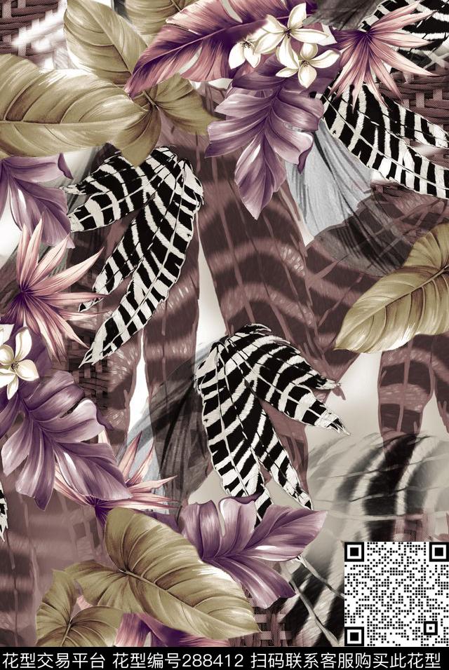 手绘水彩斑纹花卉数码印花华亿平台下载（图片编号: 288412） - 瓦栏（Walan）