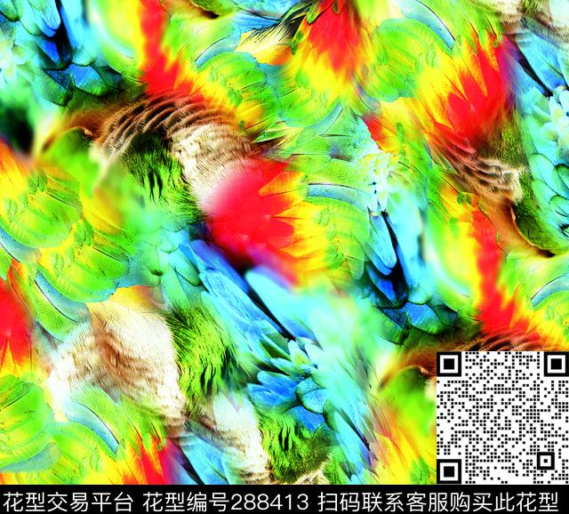 手绘水彩羽毛炫彩数码印花华亿平台下载（图片编号: 288413） - 瓦栏（Walan）