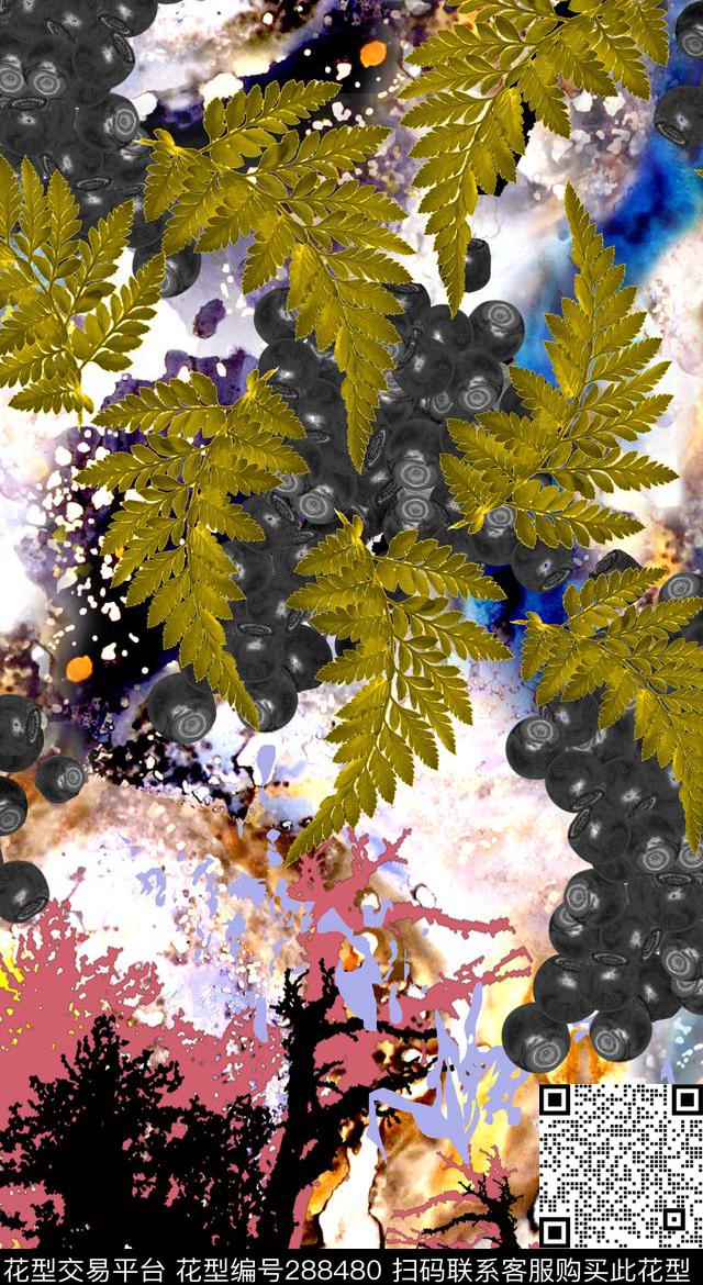 手绘水彩抽象植物数码印花华亿平台下载（图片编号: 288480） - 瓦栏（Walan）