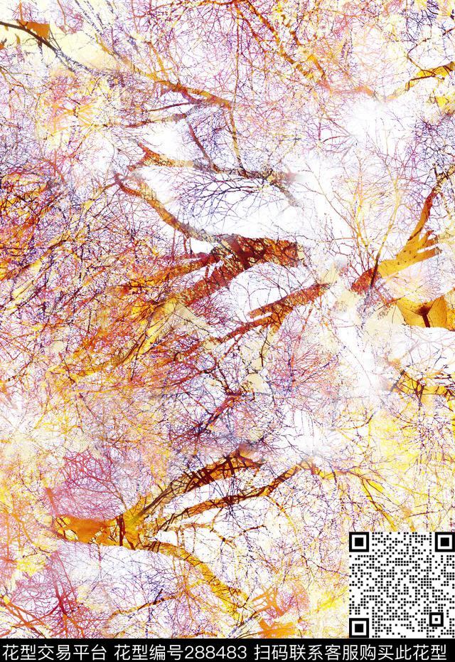 水彩油画笔触树枝数码印花华亿平台下载（图片编号: 288483） - 瓦栏（Walan）