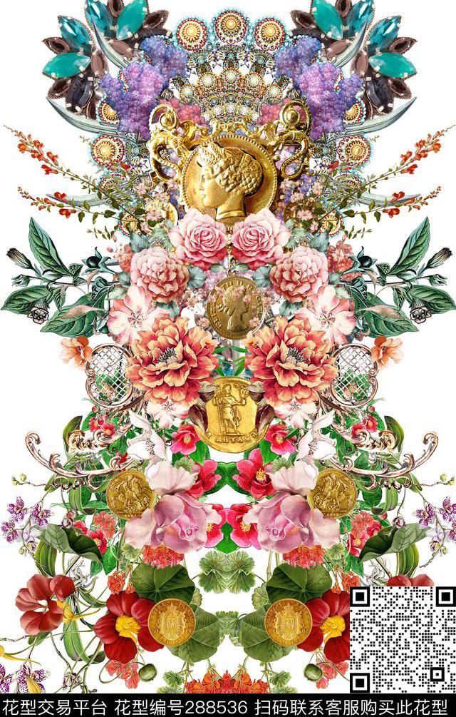 花卉金币复古数码印花华亿平台下载（图片编号: 288536） - 瓦栏（Walan）