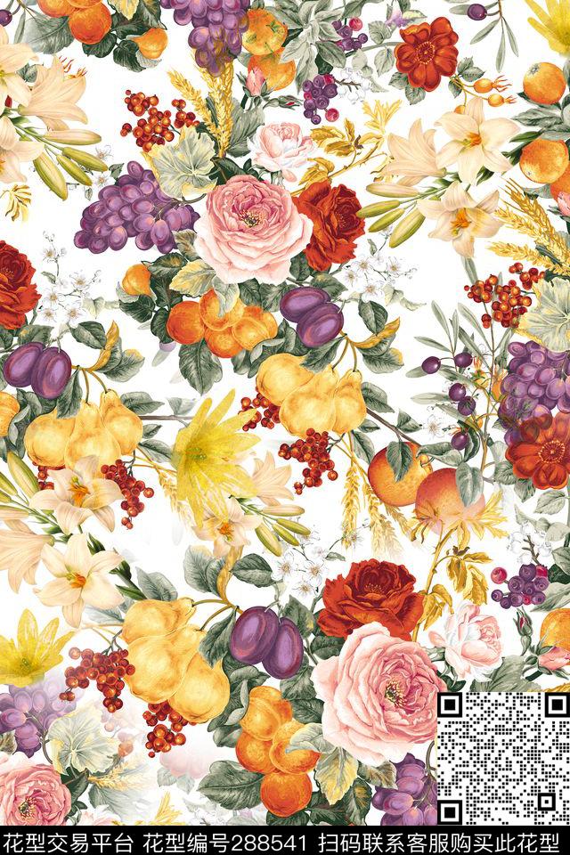 手绘水彩花卉水果数码印花华亿平台下载（图片编号: 288541） - 瓦栏（Walan）