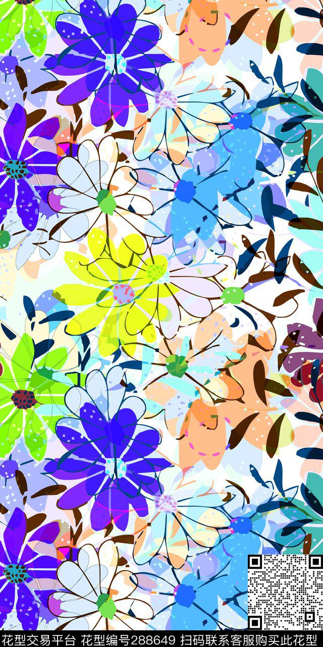 手绘水彩花卉炫彩传统印花华亿平台下载（图片编号: 288649） - 瓦栏（Walan）