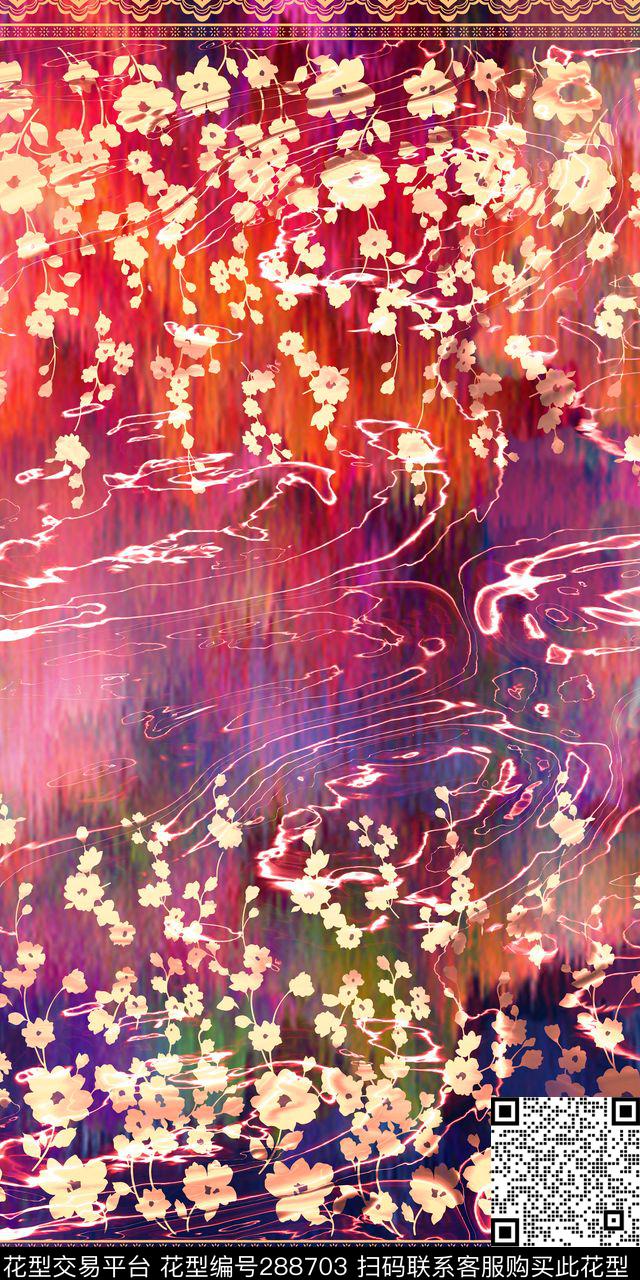 花卉民族风水波纹数码印花华亿平台下载（图片编号: 288703） - 瓦栏（Walan）