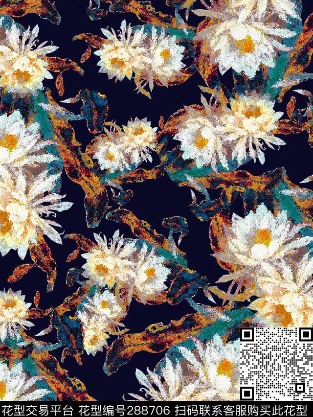 手绘水彩花卉荷花数码印花华亿平台下载（图片编号: 288706） - 瓦栏（Walan）