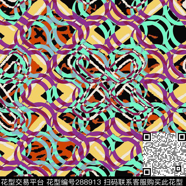 几何圆环菱格撞色传统印花华亿平台下载（图片编号: 288913） - 瓦栏（Walan）