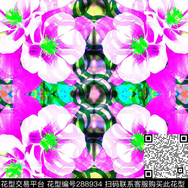 几何圆环花卉手绘水彩传统印花华亿平台下载（图片编号: 288934） - 瓦栏（Walan）