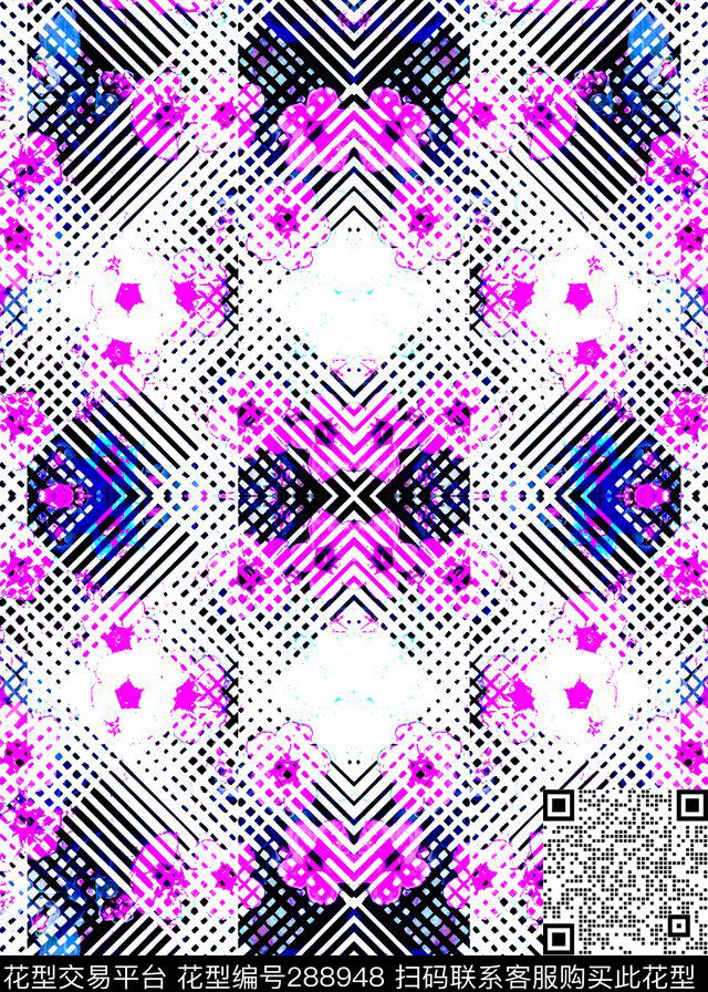 几何菱格花卉抽象传统印花华亿平台下载（图片编号: 288948） - 瓦栏（Walan）