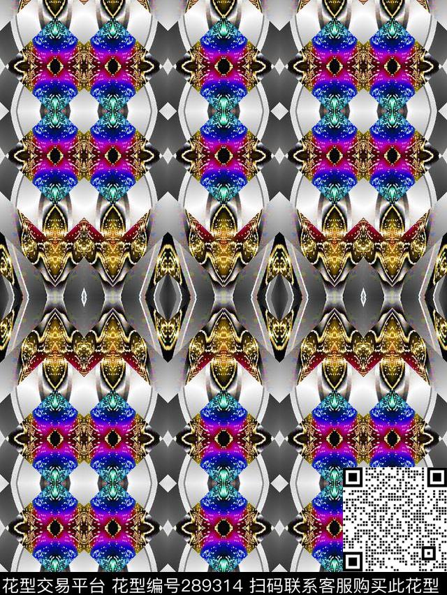 几何图形平铺对称数码印花华亿平台下载（图片编号: 289314） - 瓦栏（Walan）