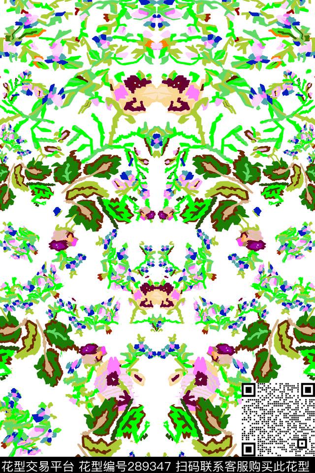 抽象花卉民族风数码印花华亿平台下载（图片编号: 289347） - 瓦栏（Walan）