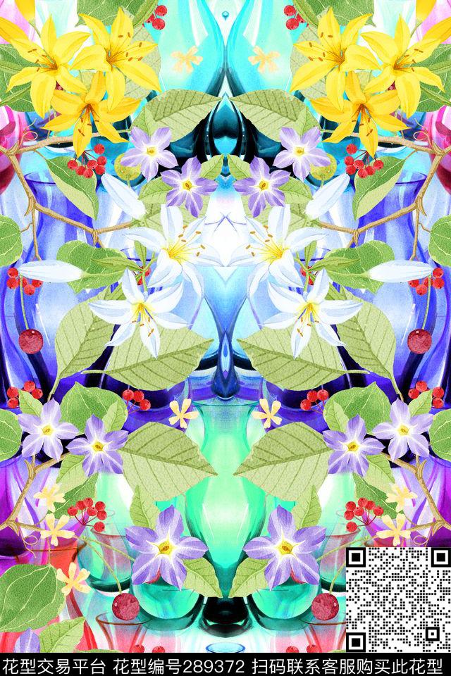 手绘水彩花卉植物数码印花华亿平台下载（图片编号: 289372） - 瓦栏（Walan）