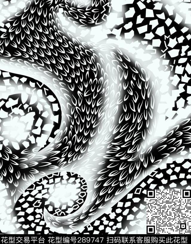 黑白抽象复古传统印花华亿平台下载（图片编号: 289747） - 瓦栏（Walan）