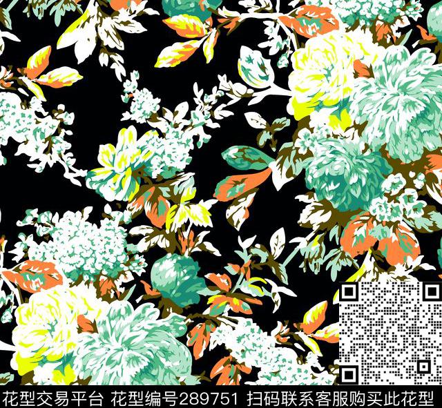 手绘水彩花卉复古传统印花华亿平台下载（图片编号: 289751） - 瓦栏（Walan）