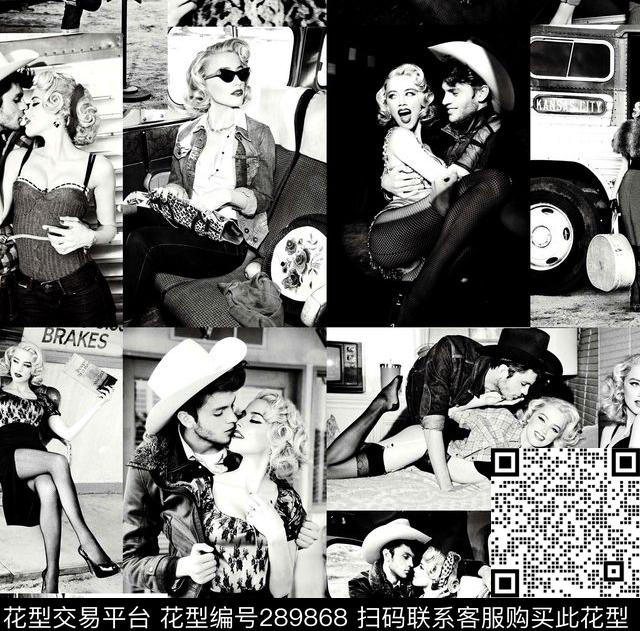 复古黑白文艺数码印花华亿平台下载（图片编号: 289868） - 瓦栏（Walan）