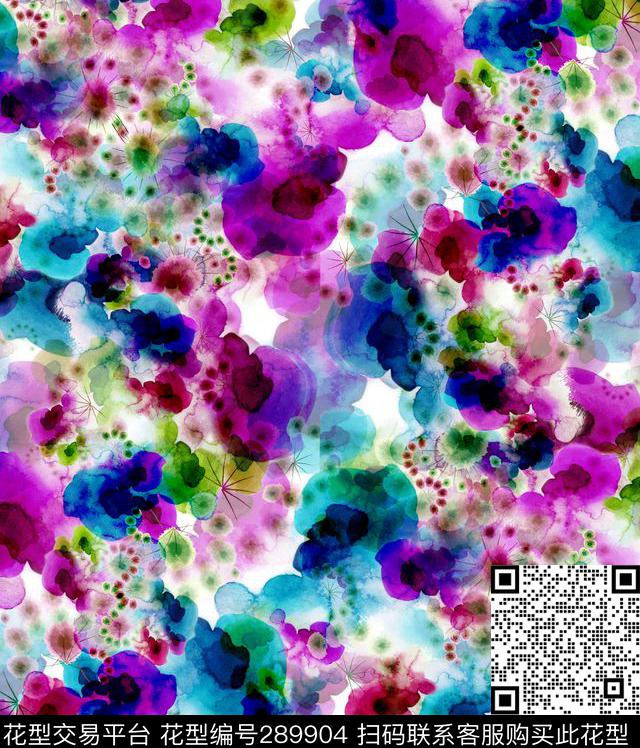 手绘水彩花卉写意数码印花华亿平台下载（图片编号: 289904） - 瓦栏（Walan）