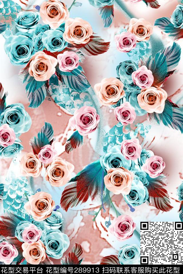 花卉温馨晕染数码印花华亿平台下载（图片编号: 289913） - 瓦栏（Walan）