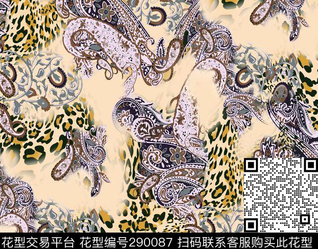 佩斯利涡旋纹豹纹复古传统印花华亿平台下载（图片编号: 290087） - 瓦栏（Walan）